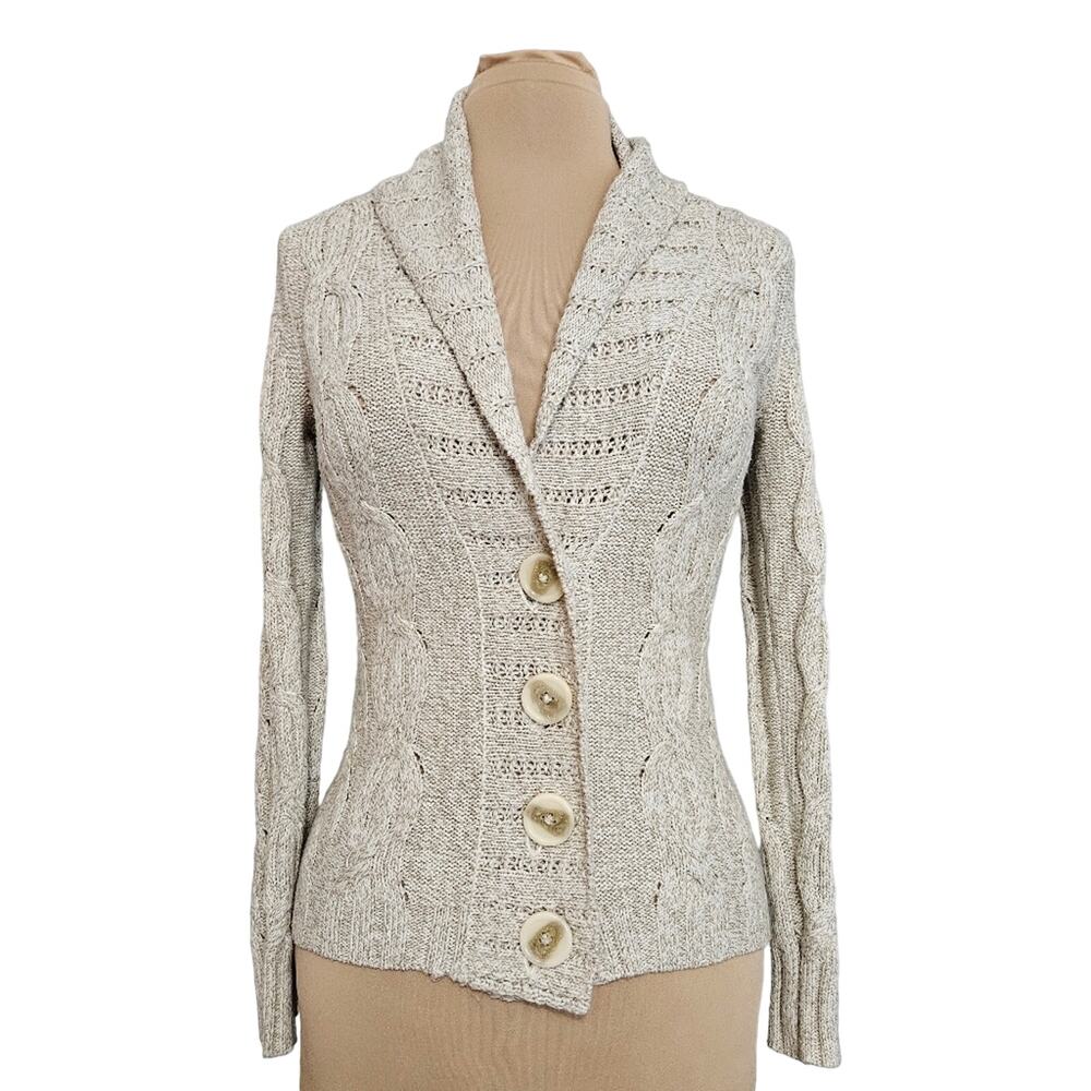 The Limited Cardigan Womens Wool Cableknit Sweater Small Oversize Buttons Collar